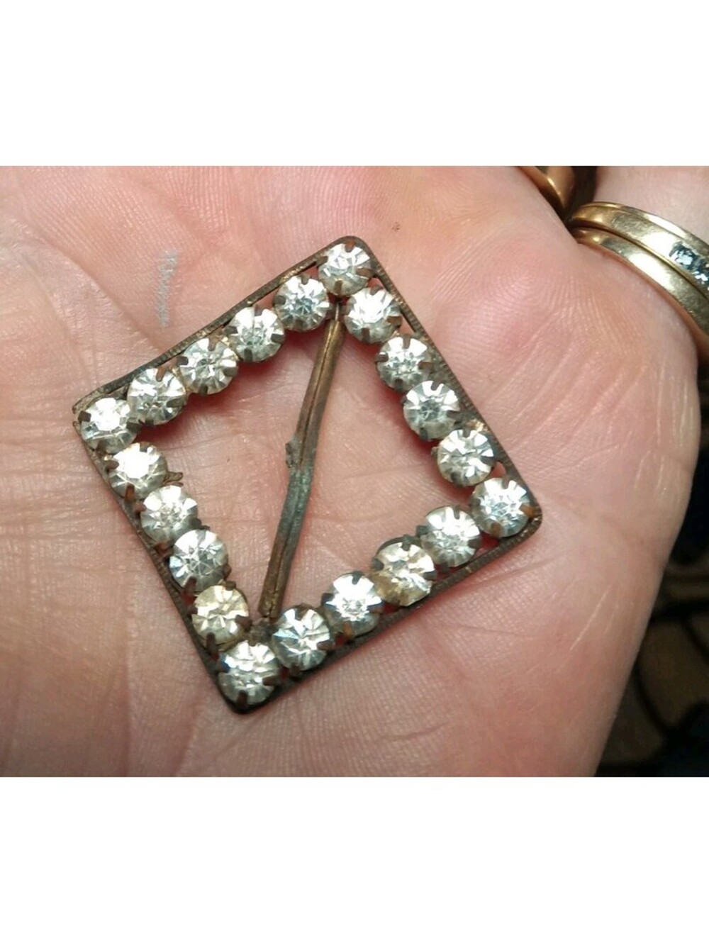 Antique 1930s Stamped Czechoslovakia Rhinestone Sash Slide Small Square Czech
